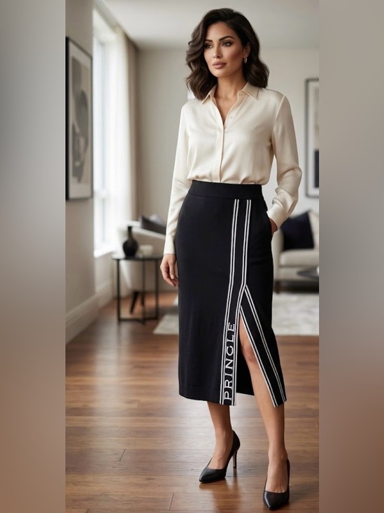Pringle Dresses & Skirts - Pringle Black Midi Pencil Skirt with White Side Stripe size XS